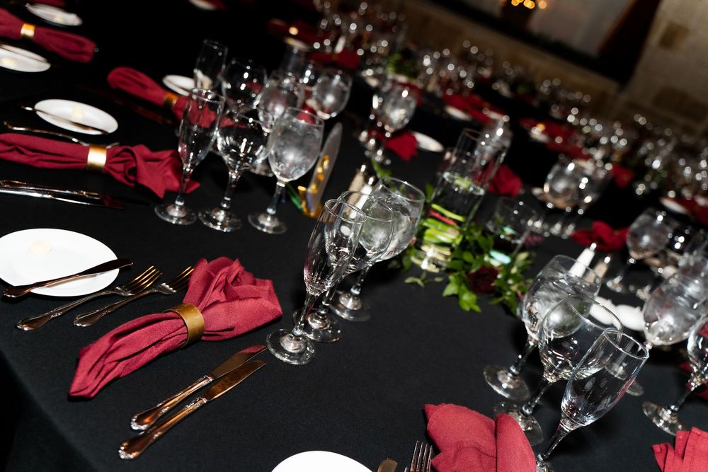 table settings for reception at the society room in Hartford connecticut. moody romantic wedding venue