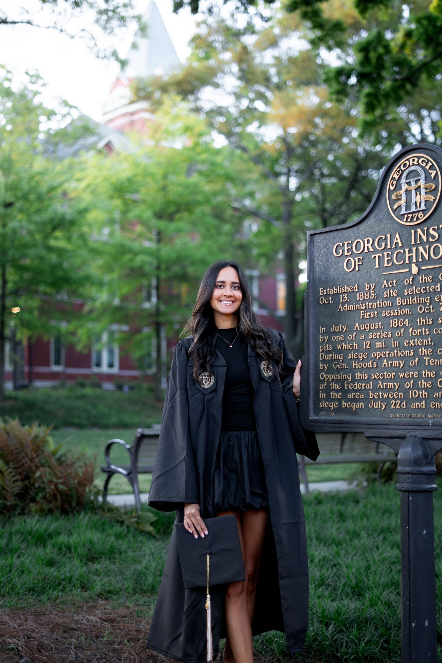 The GT sign in Harrison square, one of the best spots for Georgia Tech photos during your atlanta grad photoshoot
