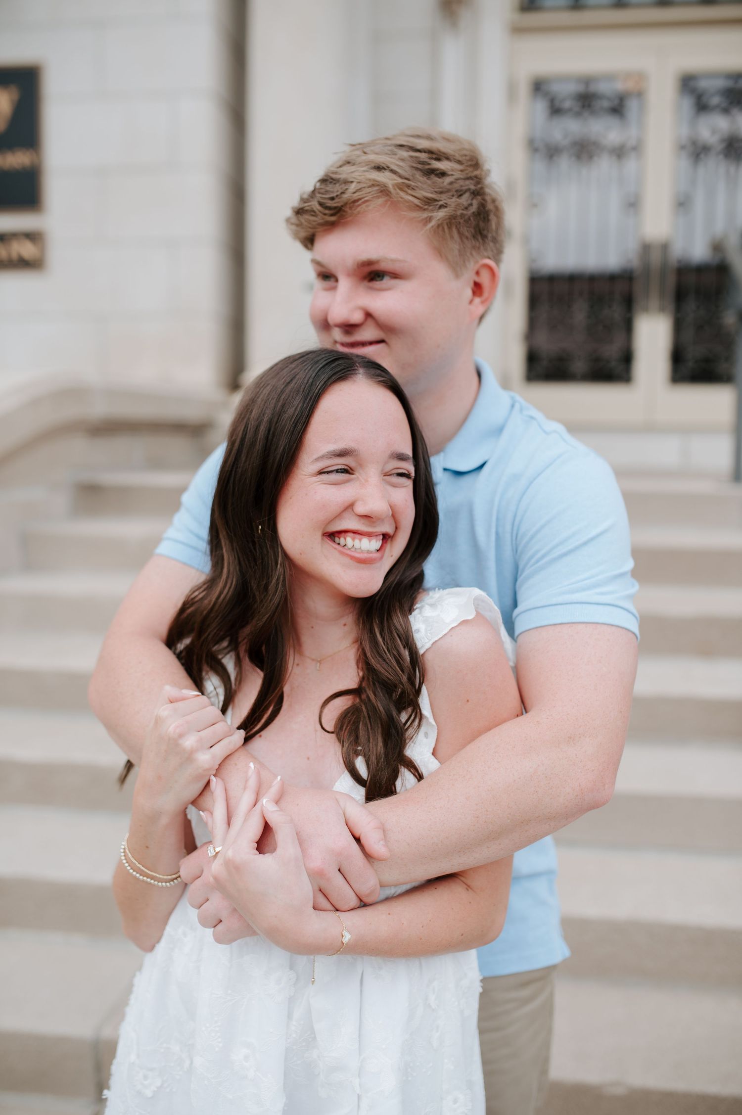 Engagement session in downtown Wichita, KS by wedding photographer Jessica Nadine Photography. Courthouse building, old buildings, classy