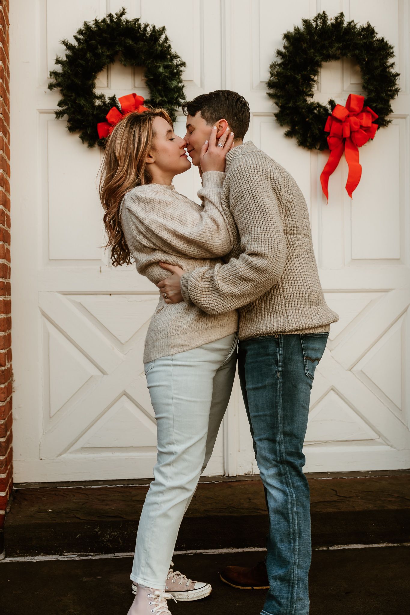 engagement photoshoot in old Wethersfield in front of the first church, lesbian couple, lgbt couple.