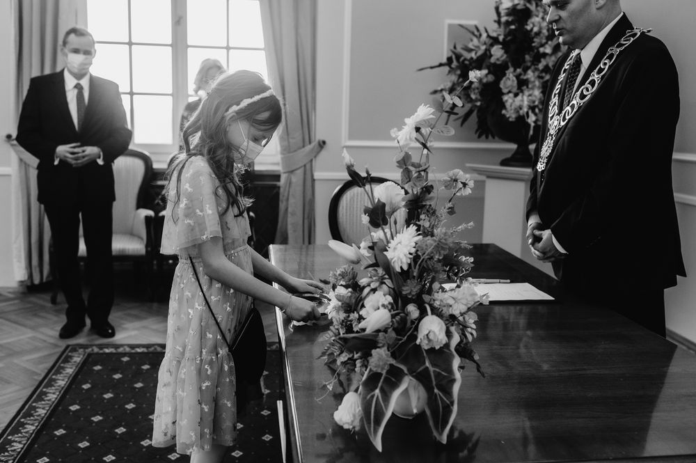 A sequence of wedding ceremony moments showing couples exchanging vows and rings in an elegant church setting.