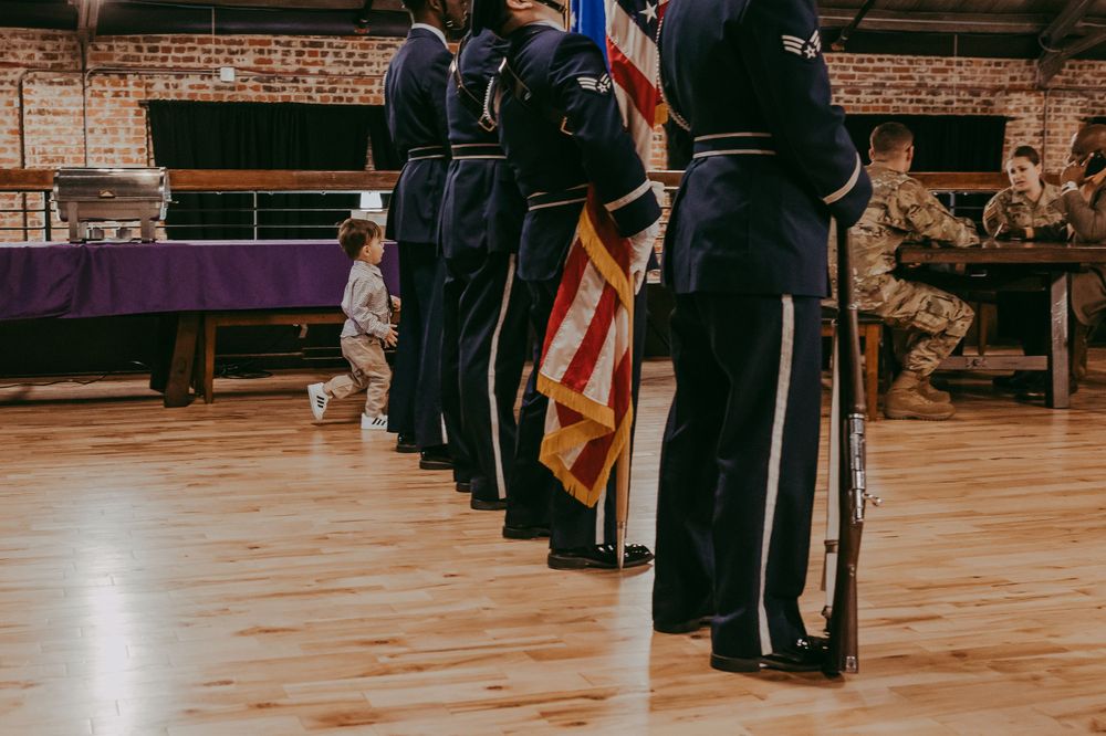 little boy running by color guard, military, Whitney Popp photographer