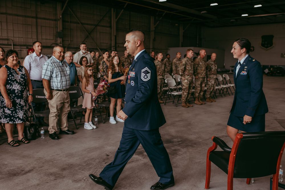 Air Force retirement ceremony in hangar, family documentary photography, Whitney Popp