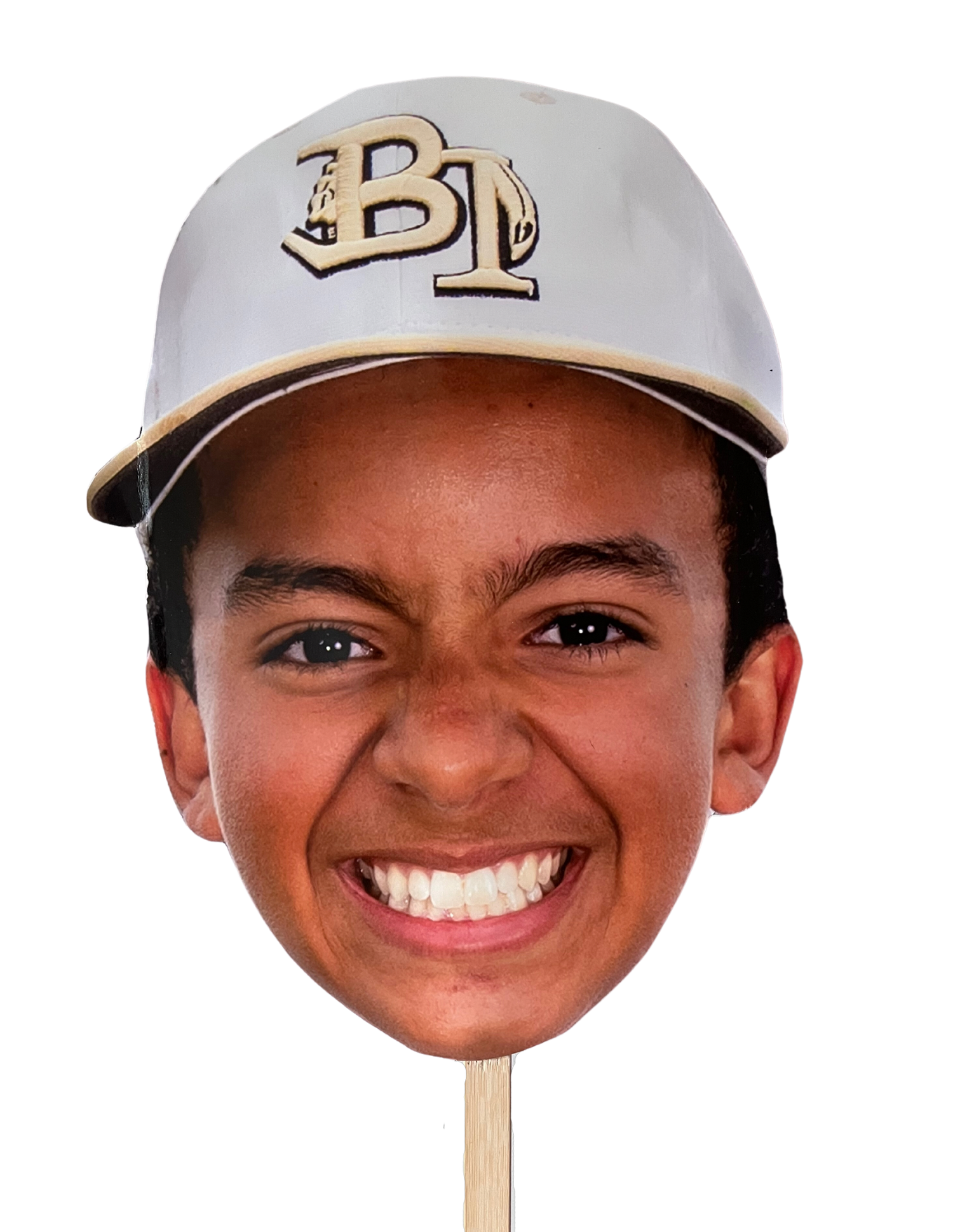 Baseball player wearing white cap with BL logo smiles warmly at camera.