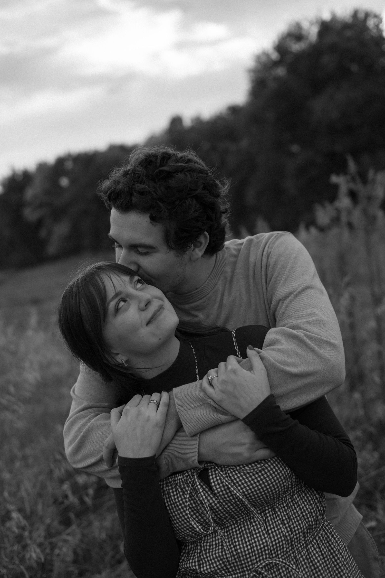 Fall outdoor engagement photos in a field in LeRoy, Illinois