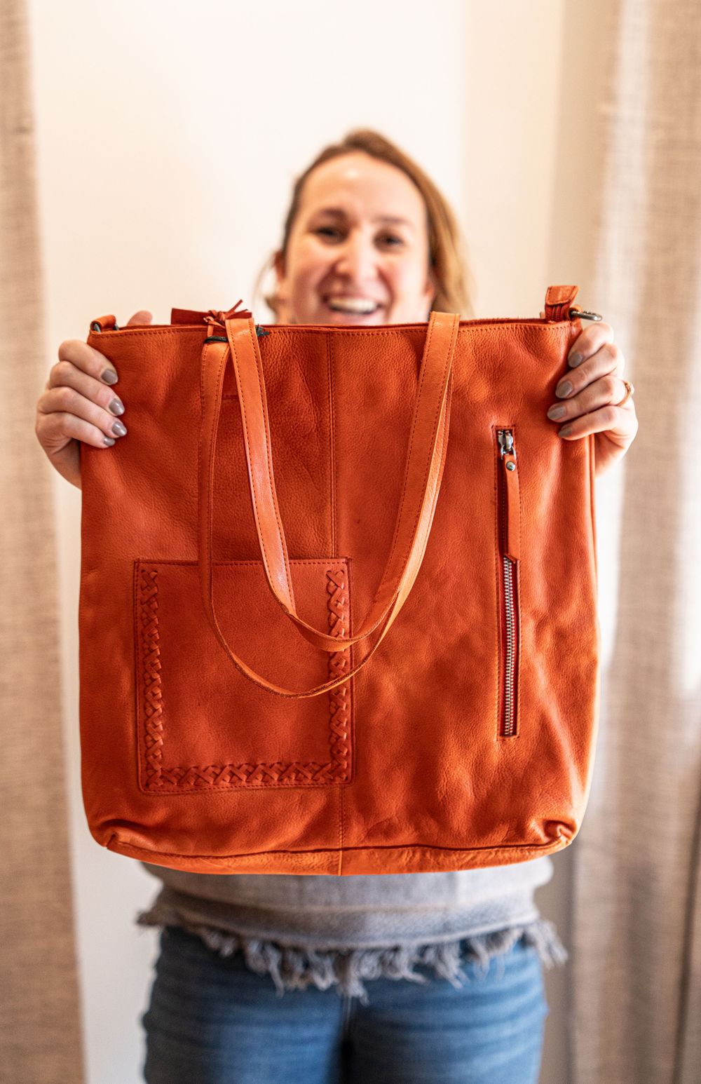 commercial photo for a boutique of leather bag