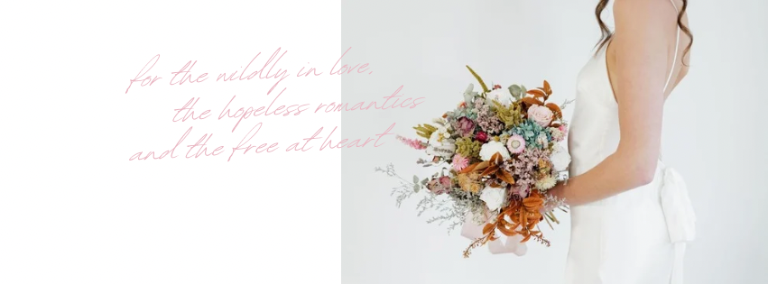 An elegant bridal bouquet with dried flowers and foliage in muted autumn colors against a white background.