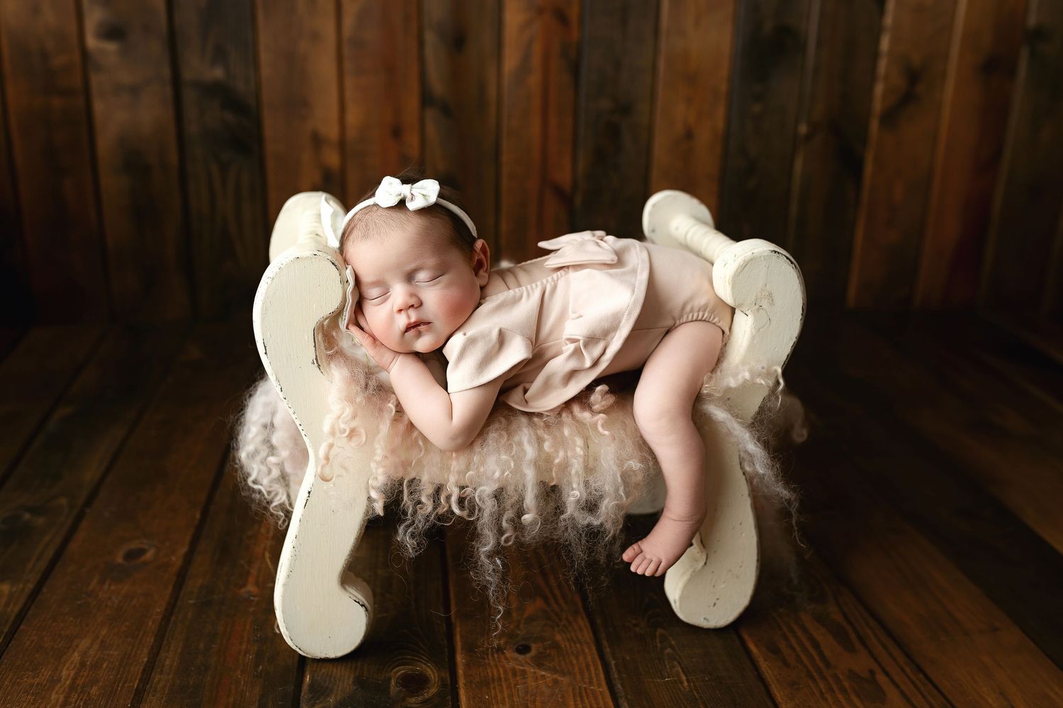Newborn girl on a stool. Greenville, SC newborn photographer, Easley SC newborn photographer, Upstate SC newborn photographer.