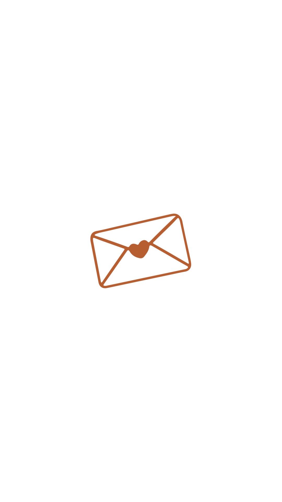 A simple line drawing of an envelope icon with a small heart seal in brown color.