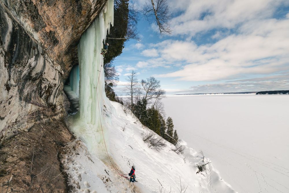 Ice climbing photography at Michigan Ice Fest, USA. Winter and ice climbing photography and film by Jan Virt.