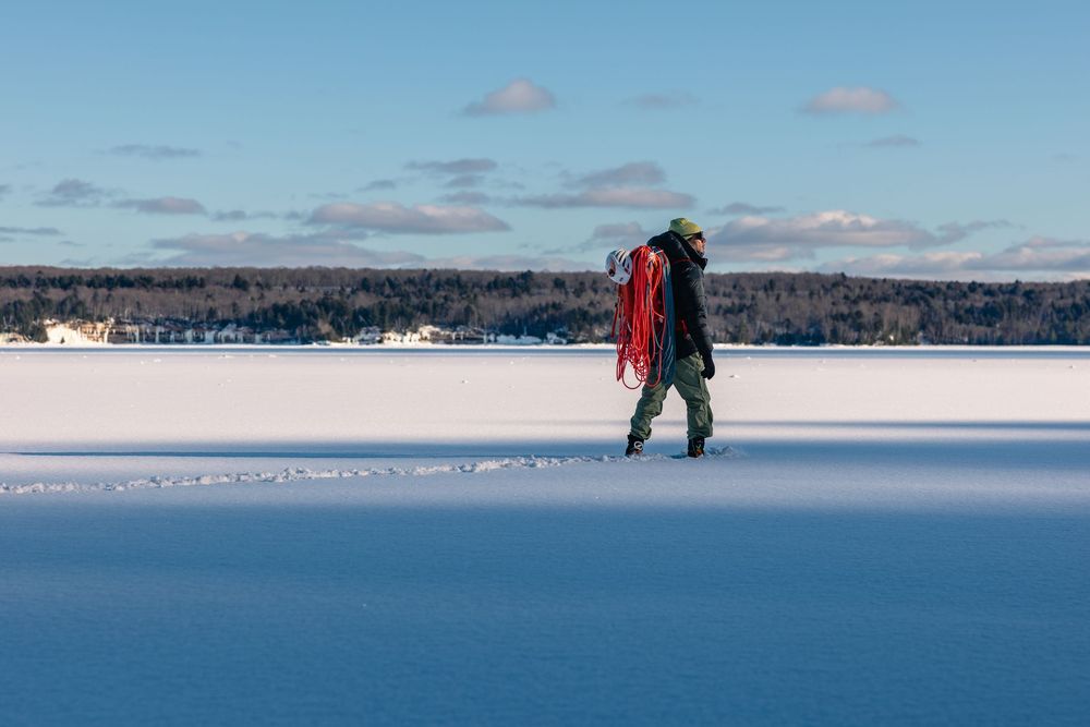 Ice climbing photography at Michigan Ice Fest, USA. Winter and ice climbing photography and film by Jan Virt.
