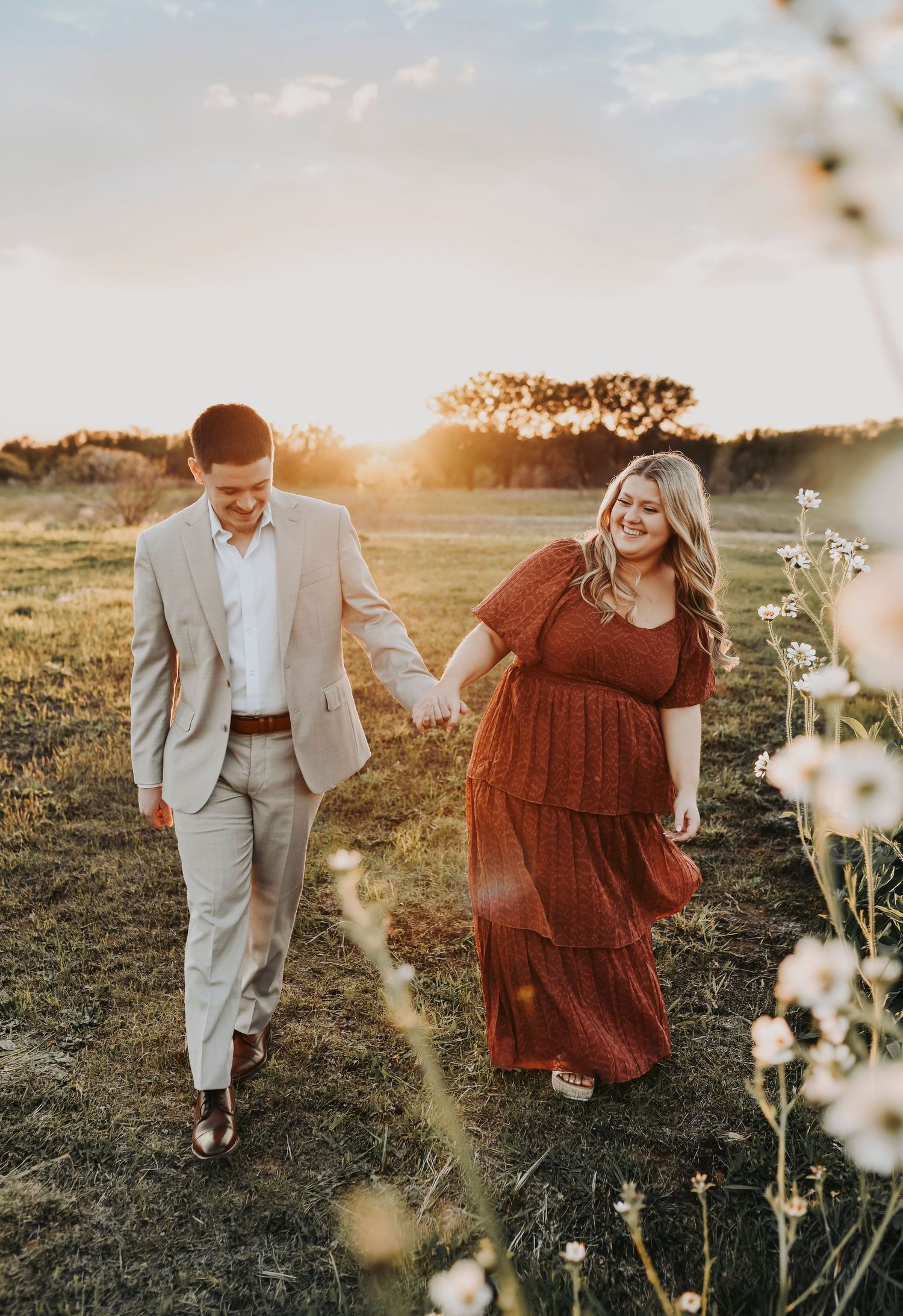 Sunset engagement photos at Murrell Park near Grapevine Lake in Flower Mound.