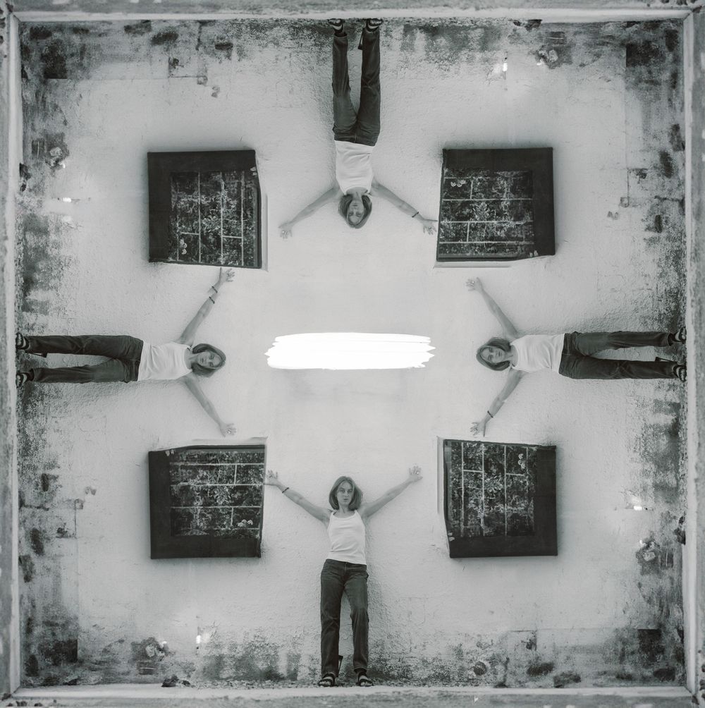 A black and white triptych of abstract photographs with distressed edges and vintage textures.