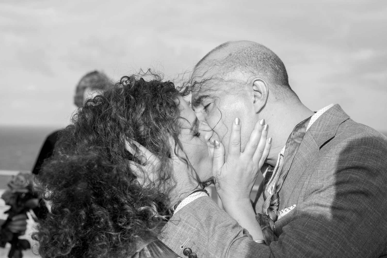 Surprise wedding. Bride and groom. Kiss. El Morro. Old San Juan, Puerto Rico.