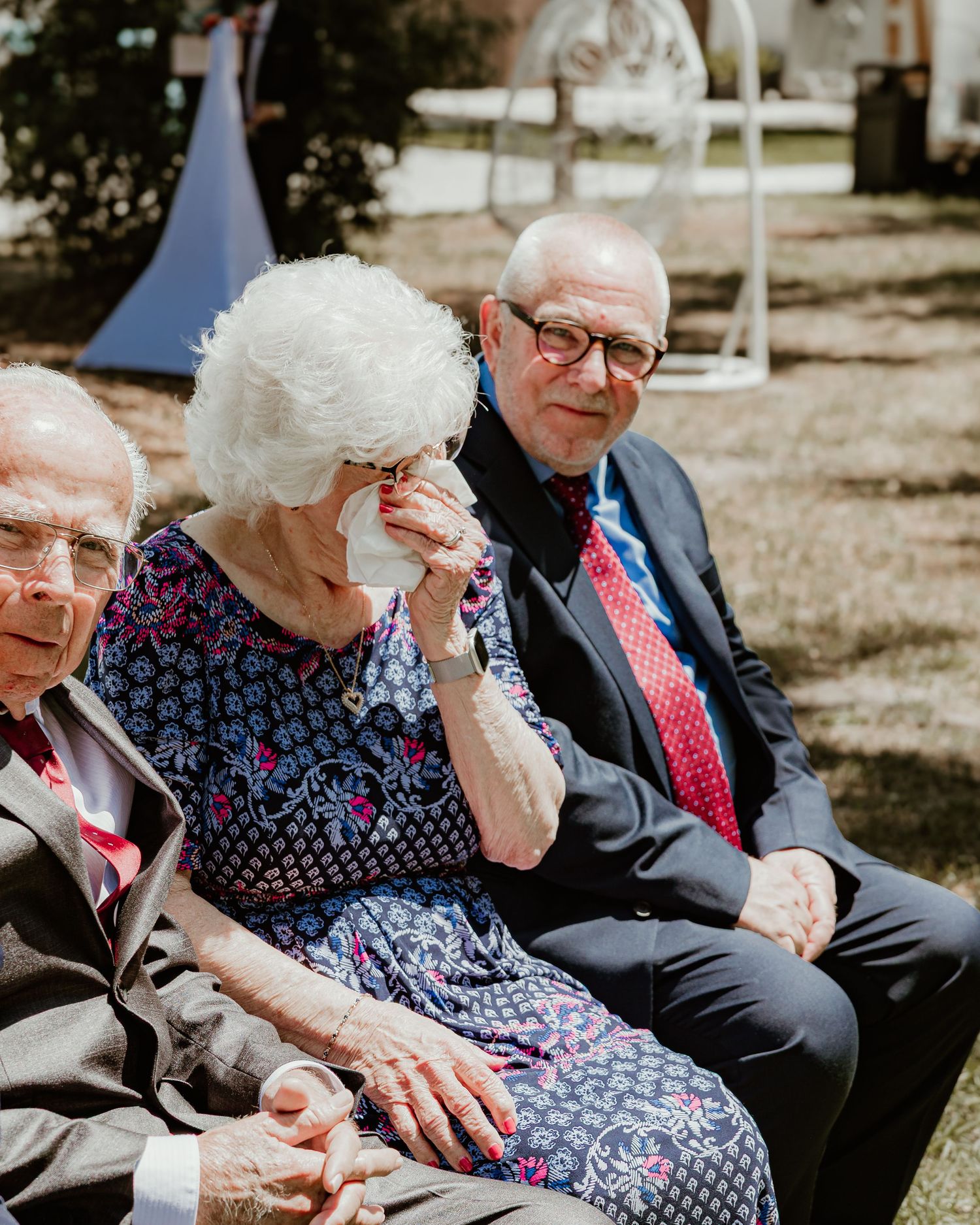 Grandma crying at outdoor wedding ceremony. Florida wedding photographer Lithia acres wedding venue. wedding planning in Florida. central FL