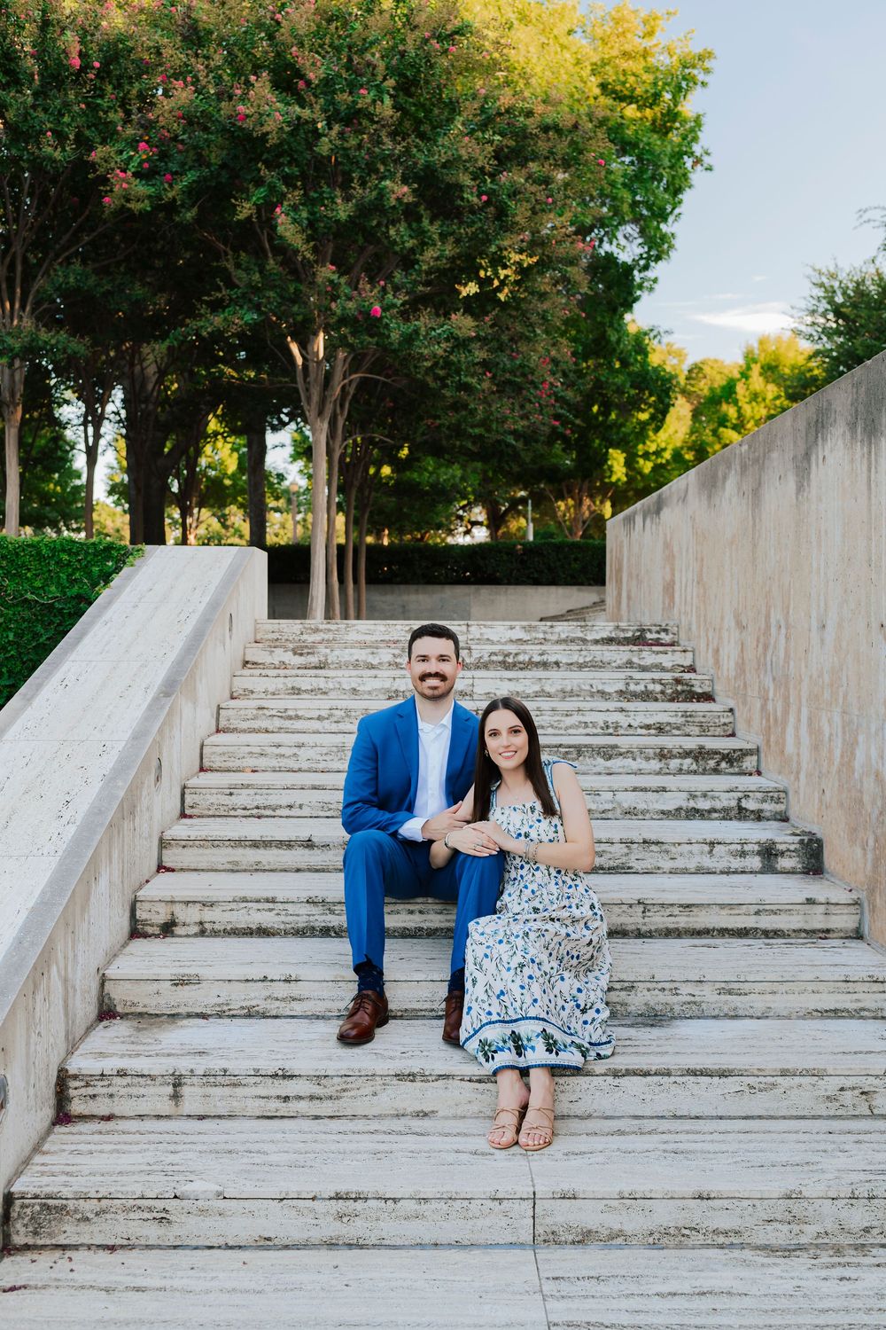“Romantic engagement photo outside Kimbell Art Museum, top engagement photo location in DFW