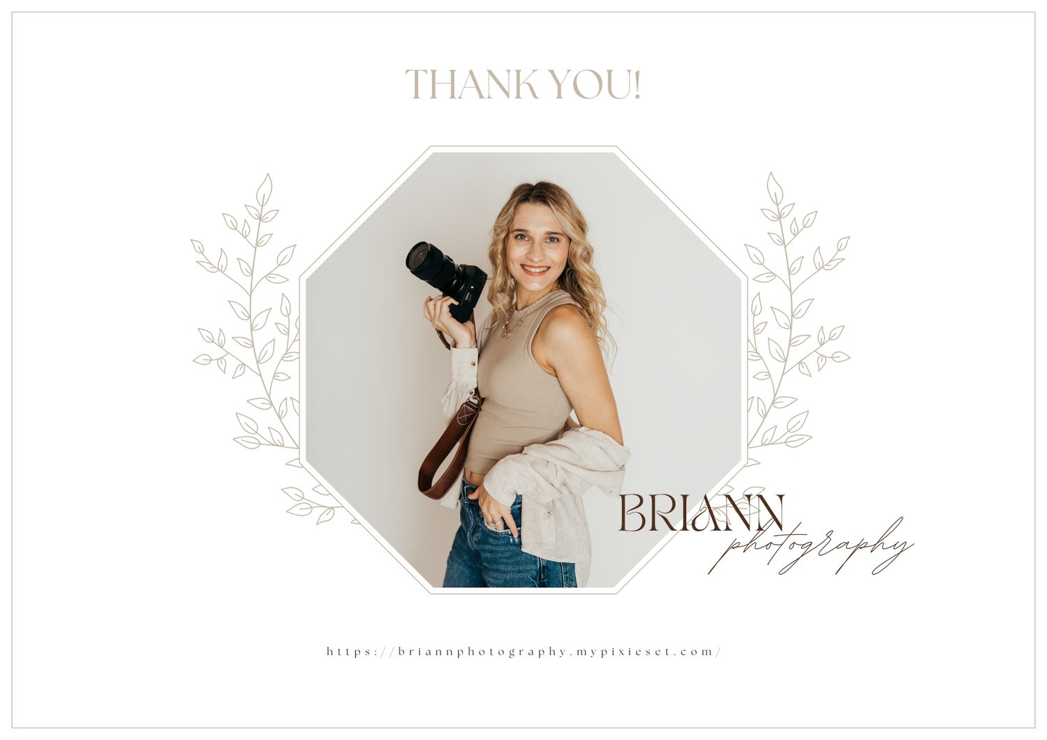 Professional photography branding image with camera and floral accents.