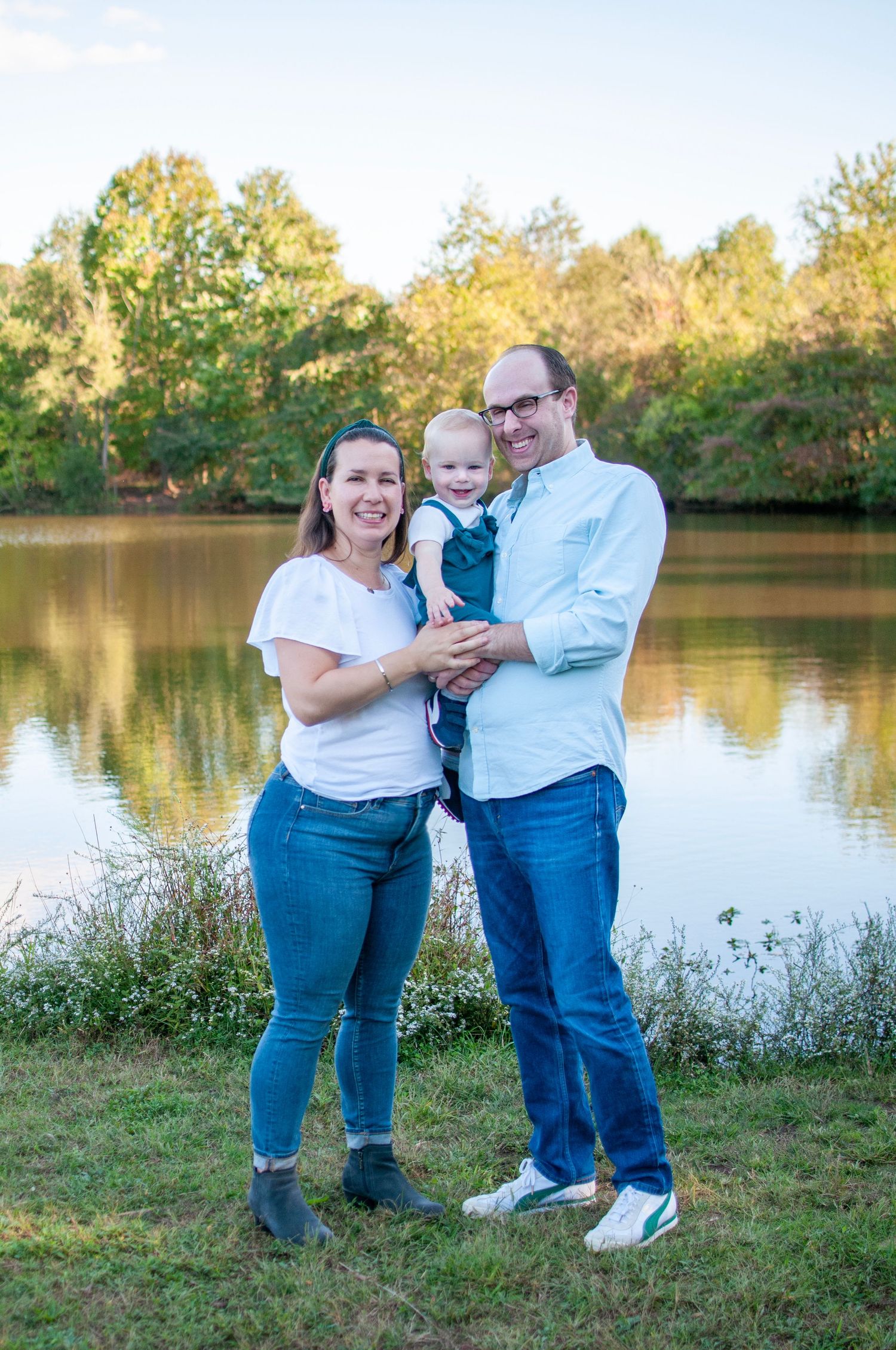 Family near pond at Claude Moore Park