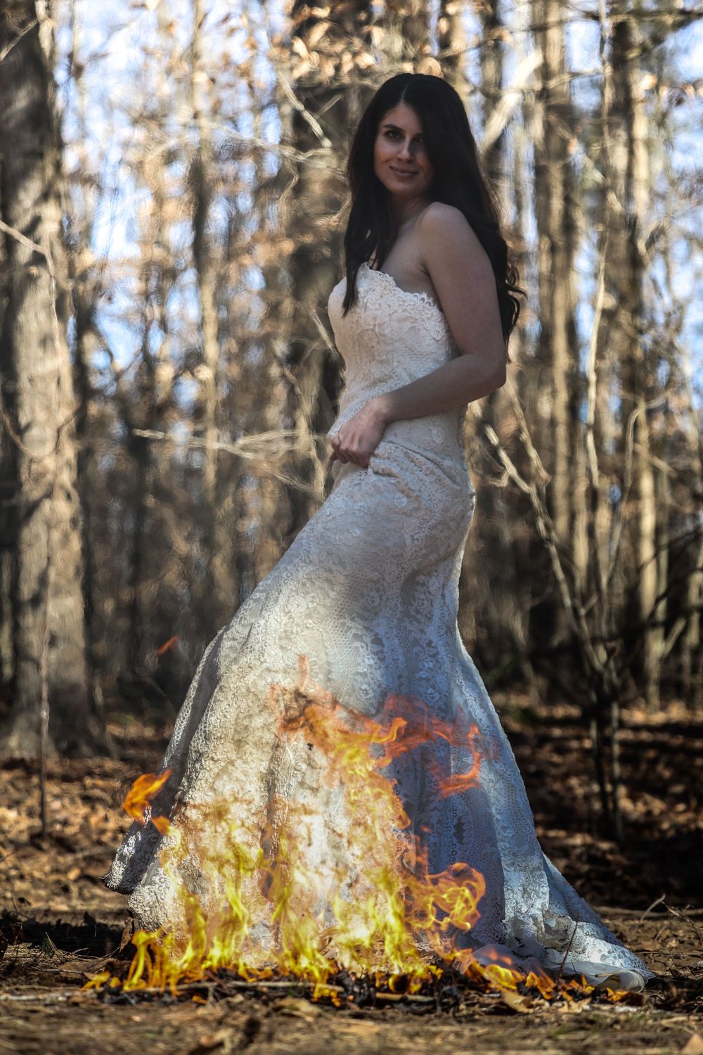 Trash and burn the wedding dress for a my divorce is final photoshoot. Getting closure to move on.