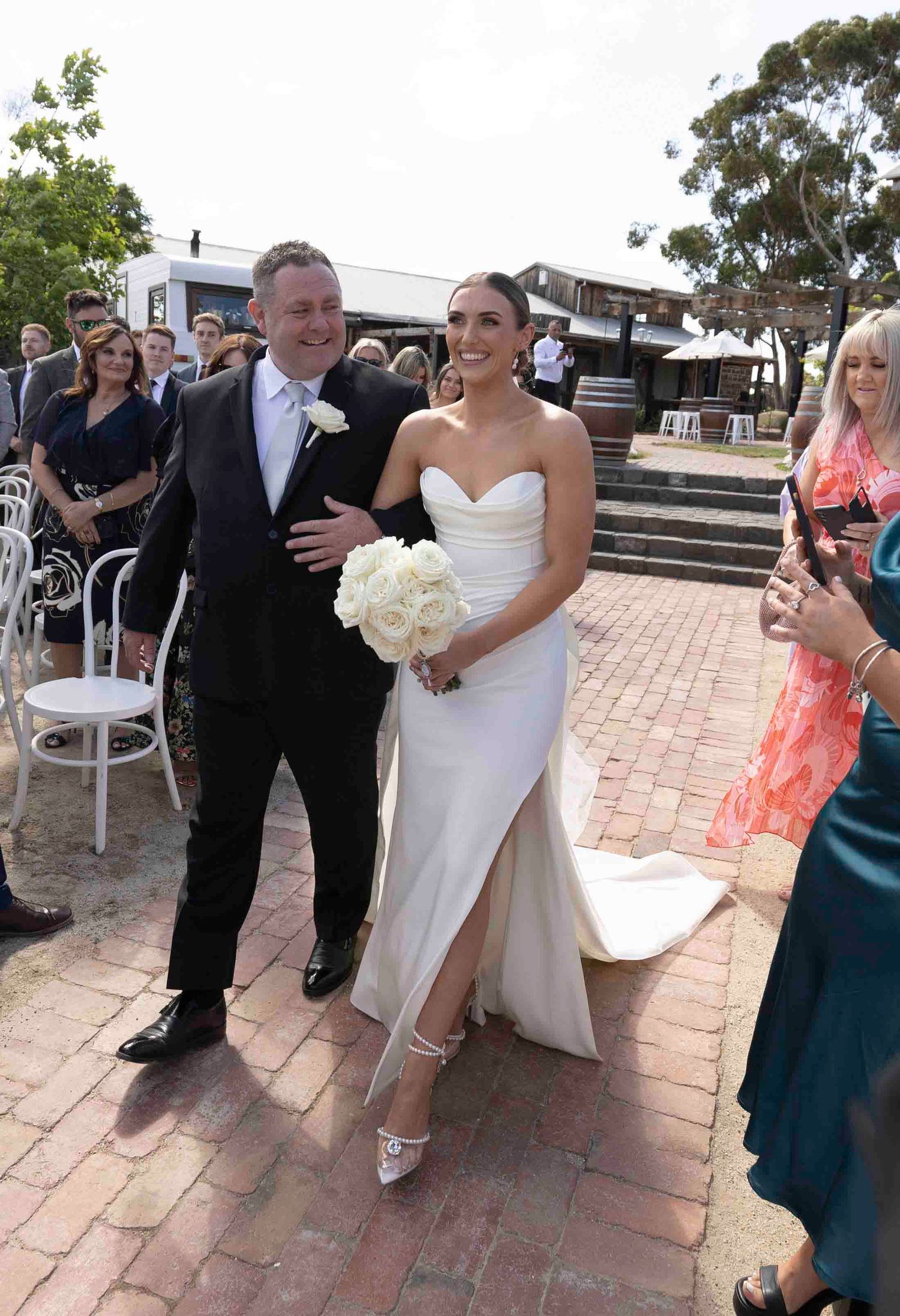 Bride walking down aisle at Warrawong Estate, Victoria