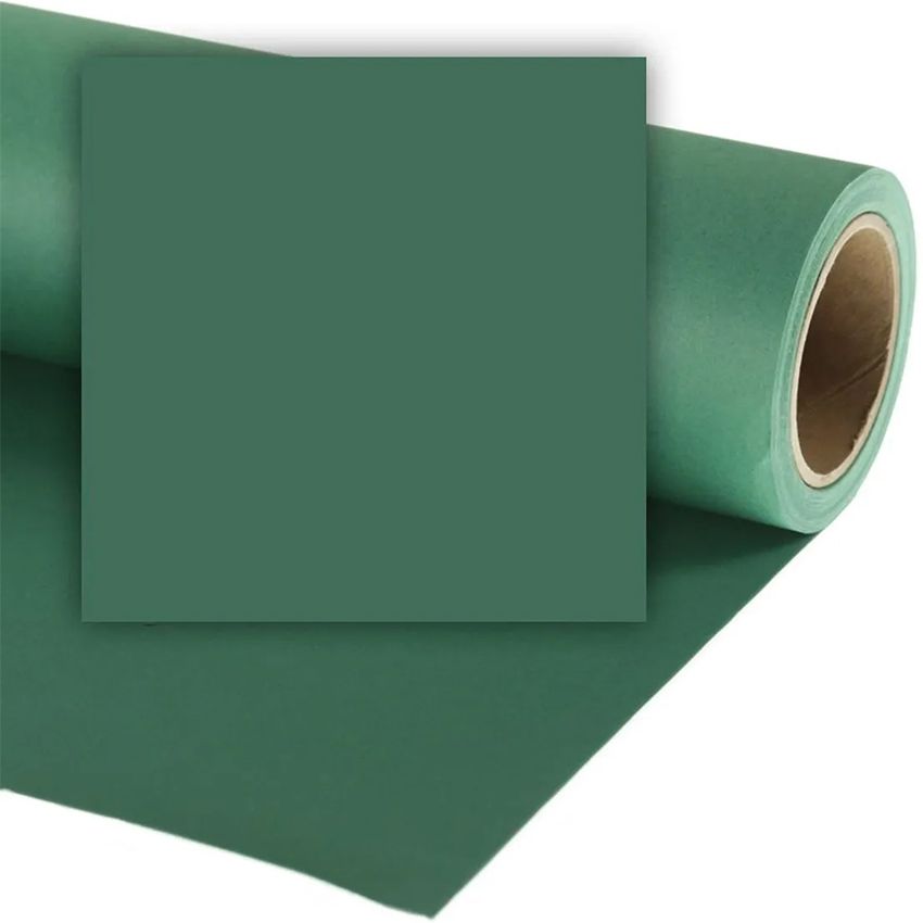 Professional photography backdrop roll in forest green color against white background.