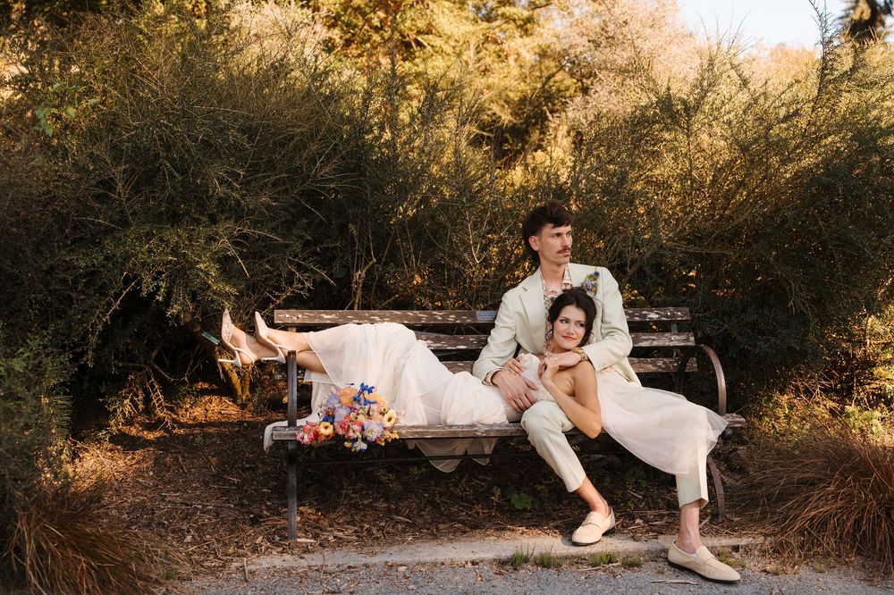 Trinity and Michael Pose at the Washington State arboretum for portraits before their Butchers Table Seattle Reception.
