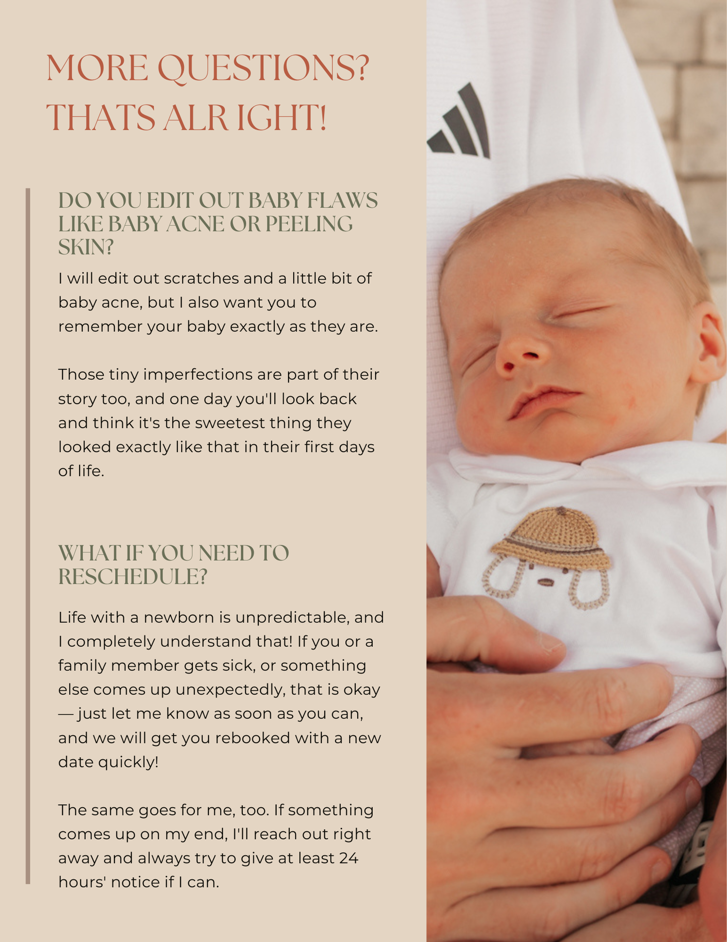 Peaceful sleeping newborn baby with delicate features wearing a white onesie, photographed for a professional newborn photography FAQ.