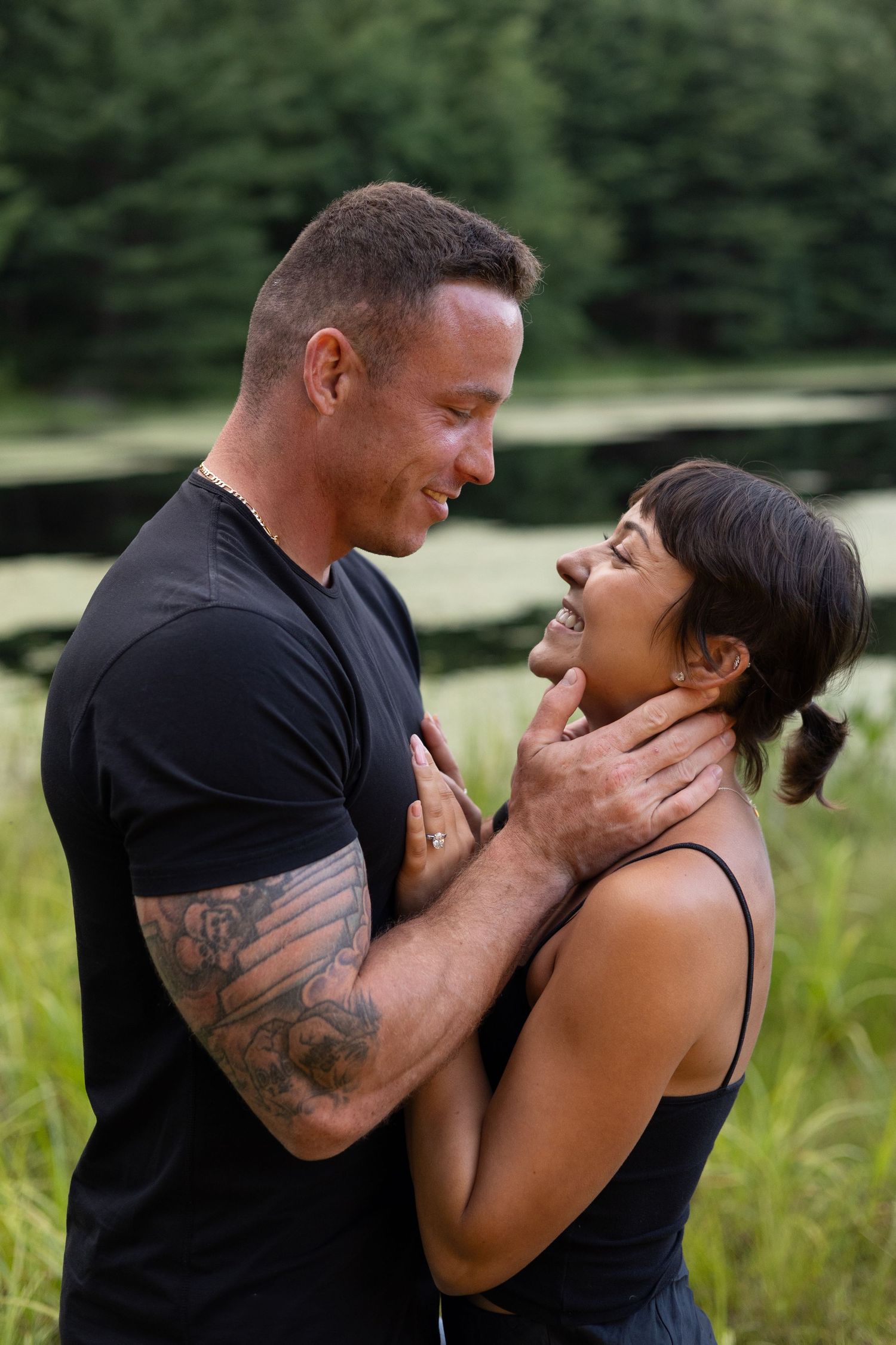Romantic couple portrait during golden hour
