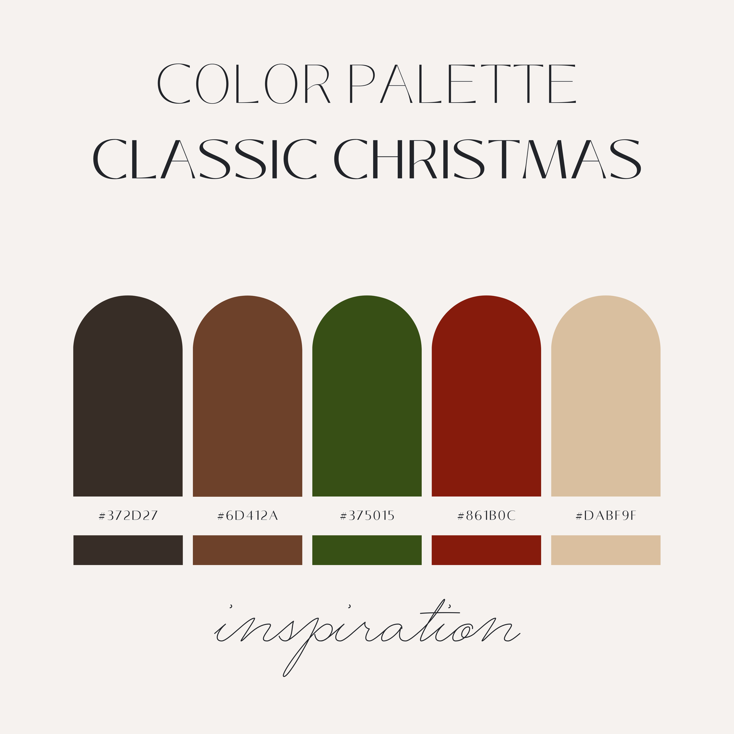 Classic Christmas color palette featuring five swatches in green, beige, and burgundy tones.