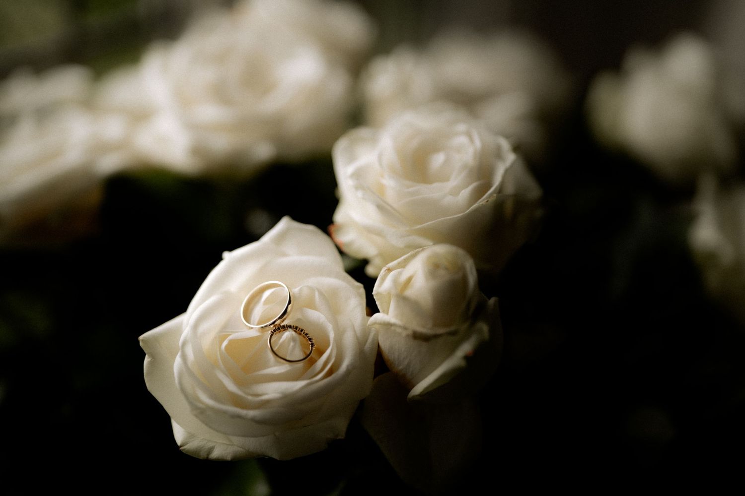 wedding rings on a beautiful and elegant bouquet