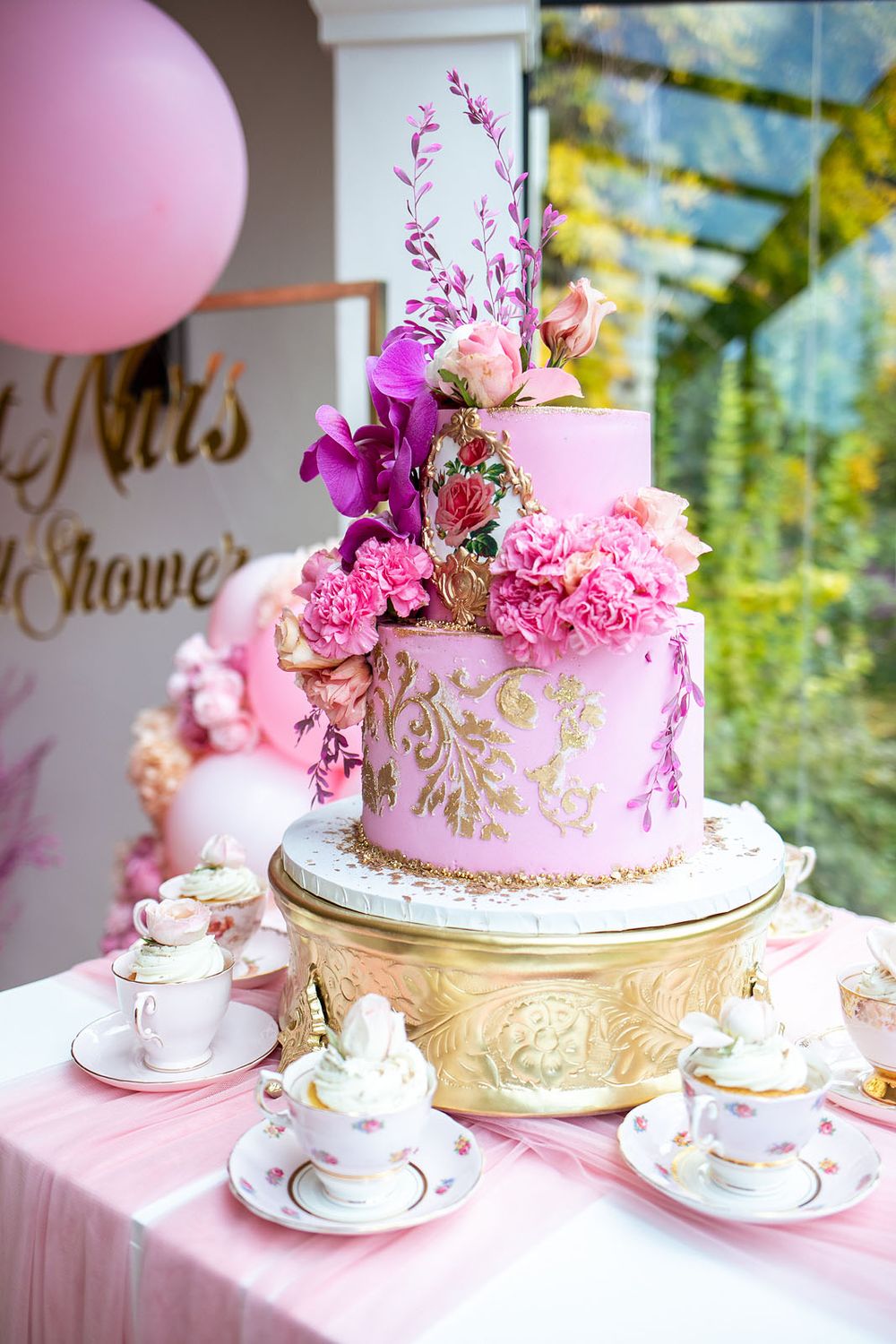 baby shower cake decor in pink at event in melbourne