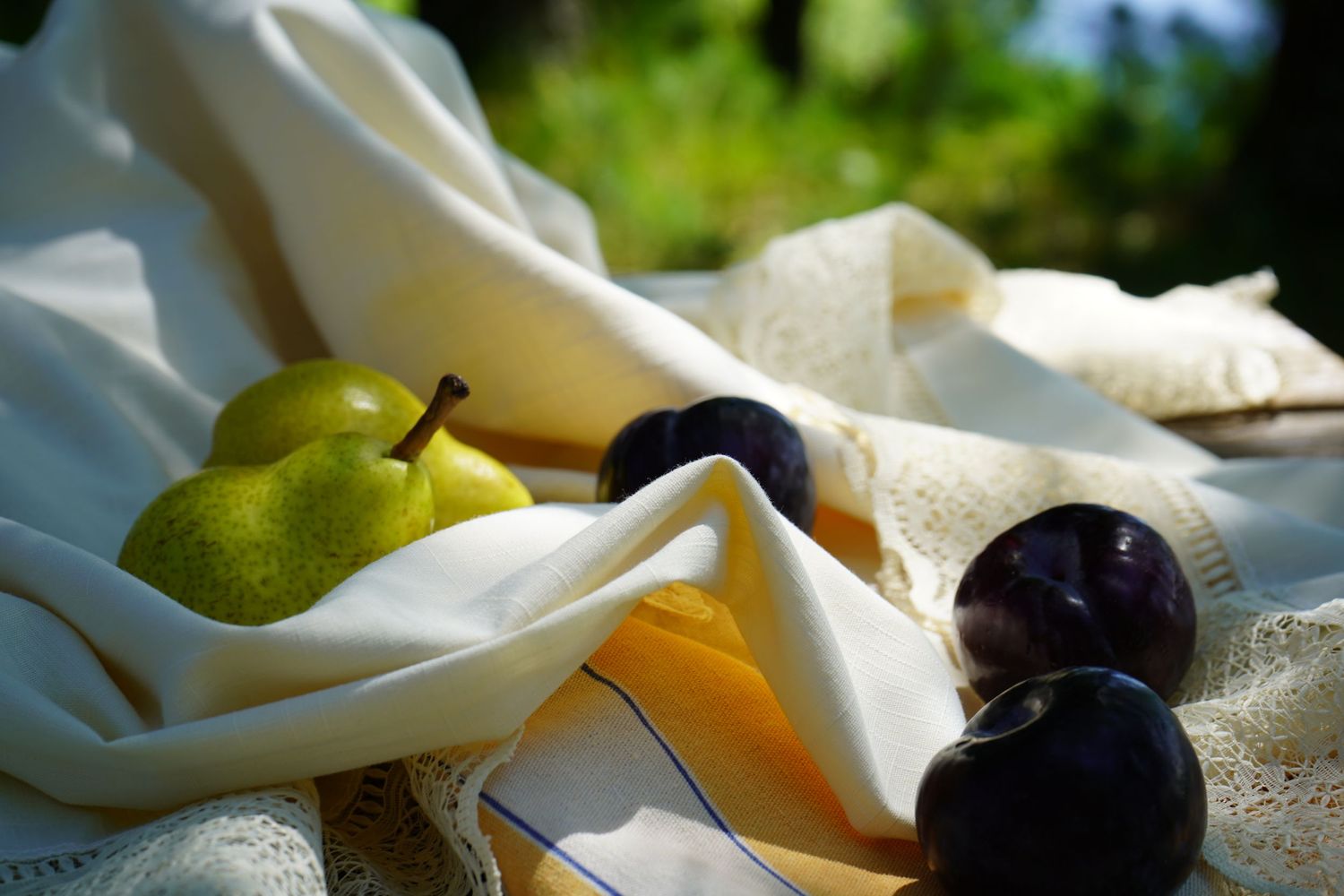 Fruit on cloth outside