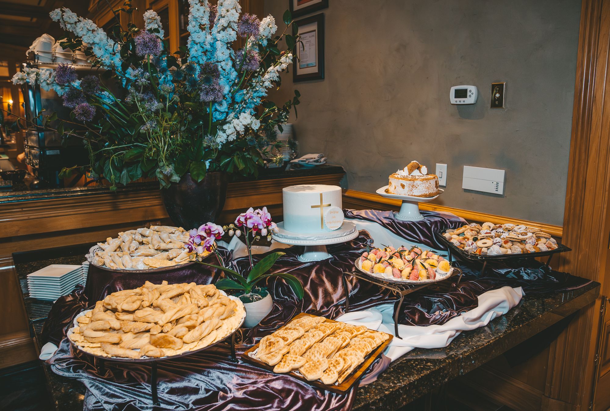the cake and the sweets for the First Communion party during the photography event at Magna golf club in Newmarket