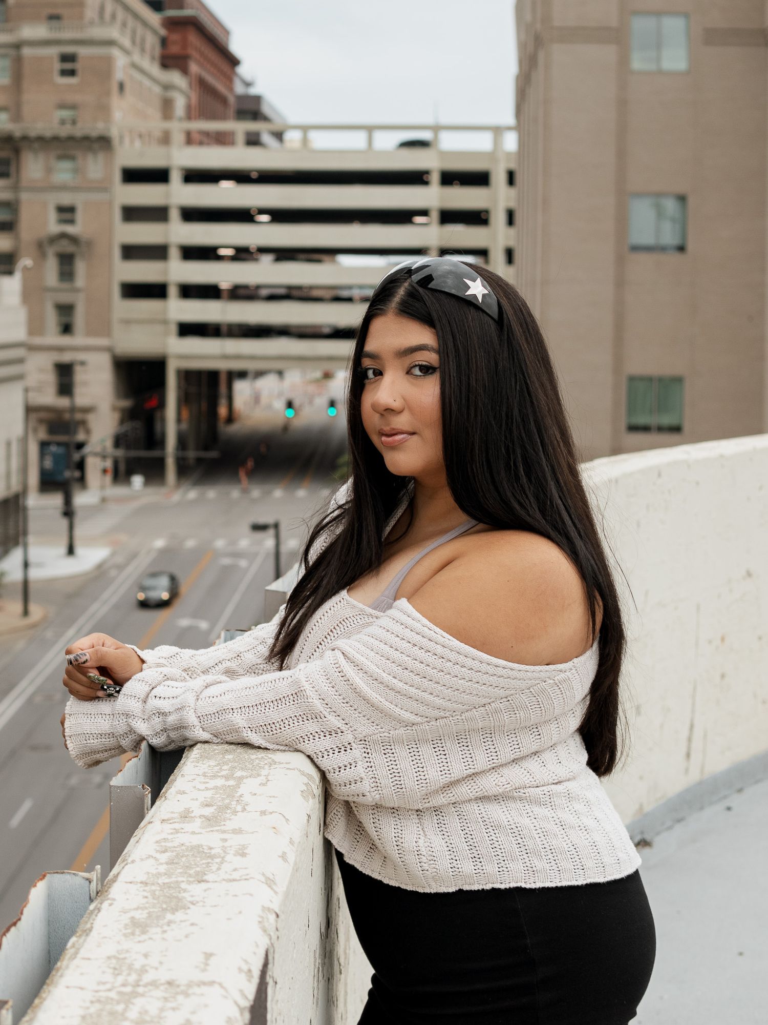 Fashion photo of a women on a parking garage