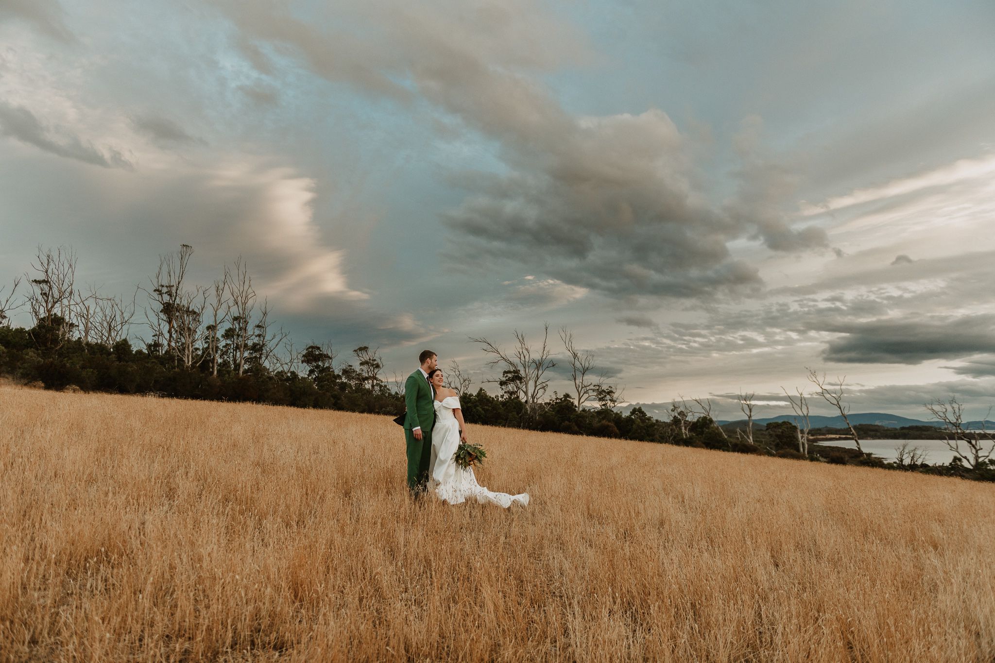 Romantic wedding portrait captured by elopement and wedding photographer Joss Jensen Photography at Bangor Vineyard in Tasmania