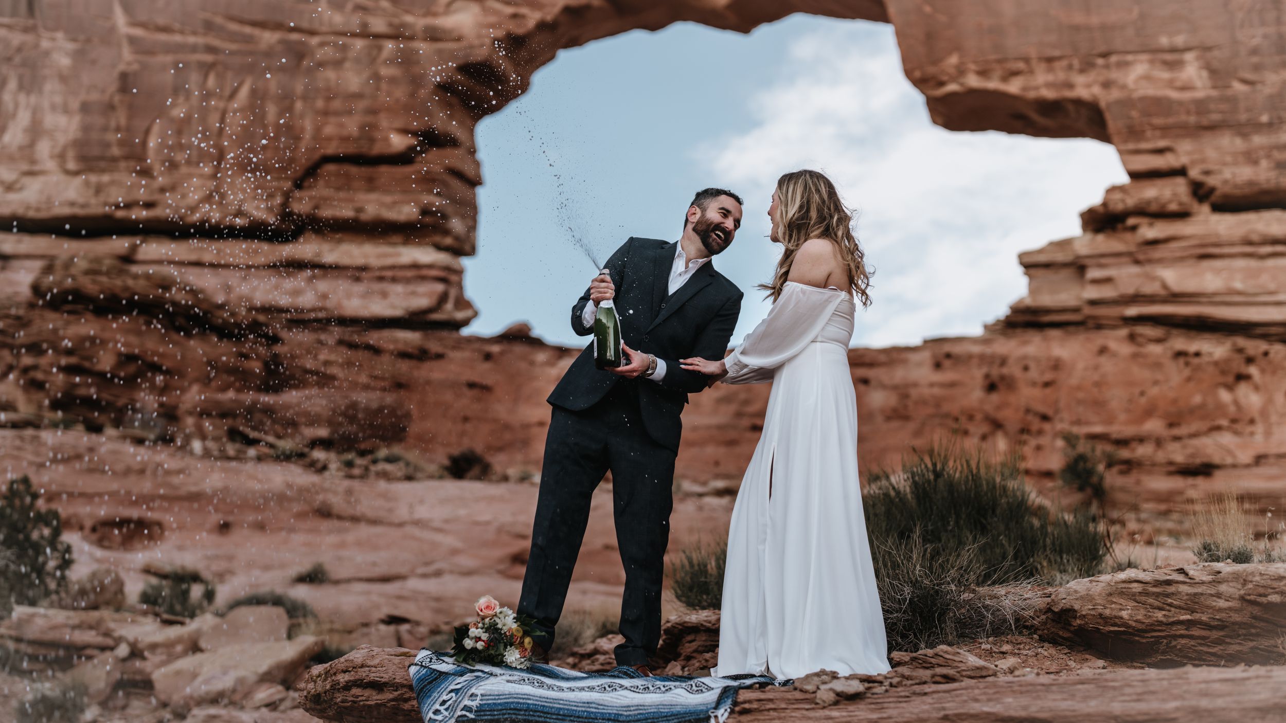 Wedding guests raising a toast