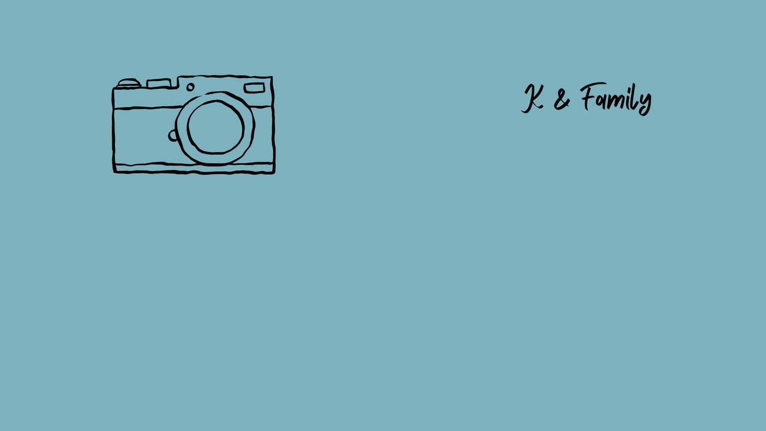 Minimalist line drawing of a camera with the text Kind Words on black background.