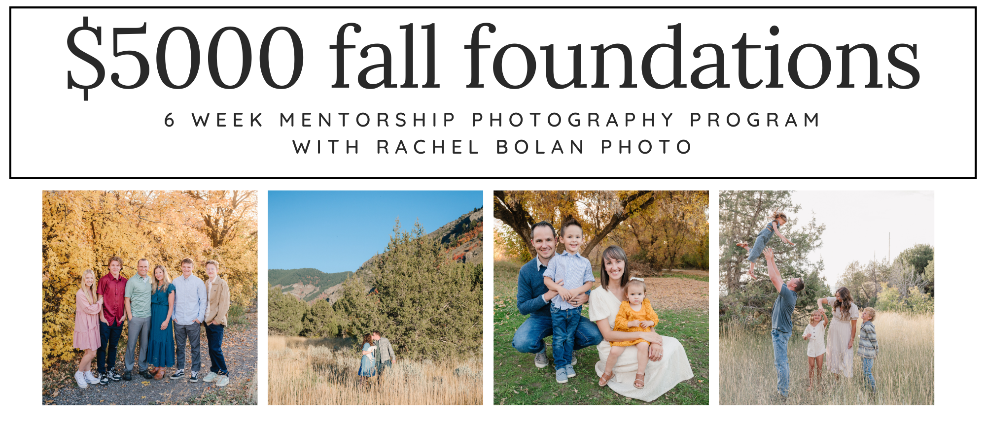 Photography mentorship program advertisement banner with family portrait samples.