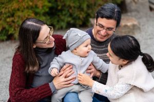 Family playing with baby daughter.
