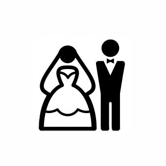 Minimalist bride and groom icon silhouettes in black and white.