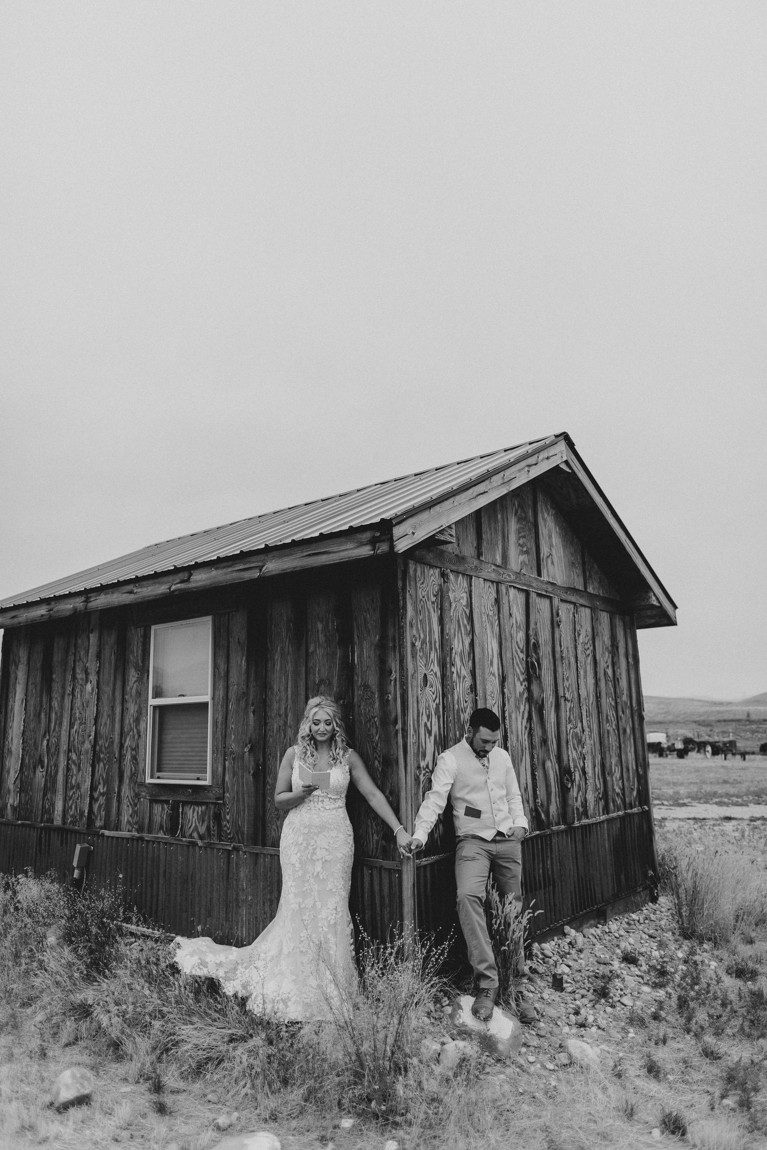Bride and groom sharing some personal vows to each other before their ceremony.