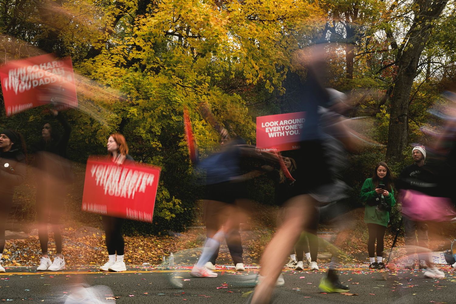 Lululemon x OPAC (Original Propaganda Athletic Club) cheer station at Philadelphia Marathon and Philadelphia Half Marathon 2025.