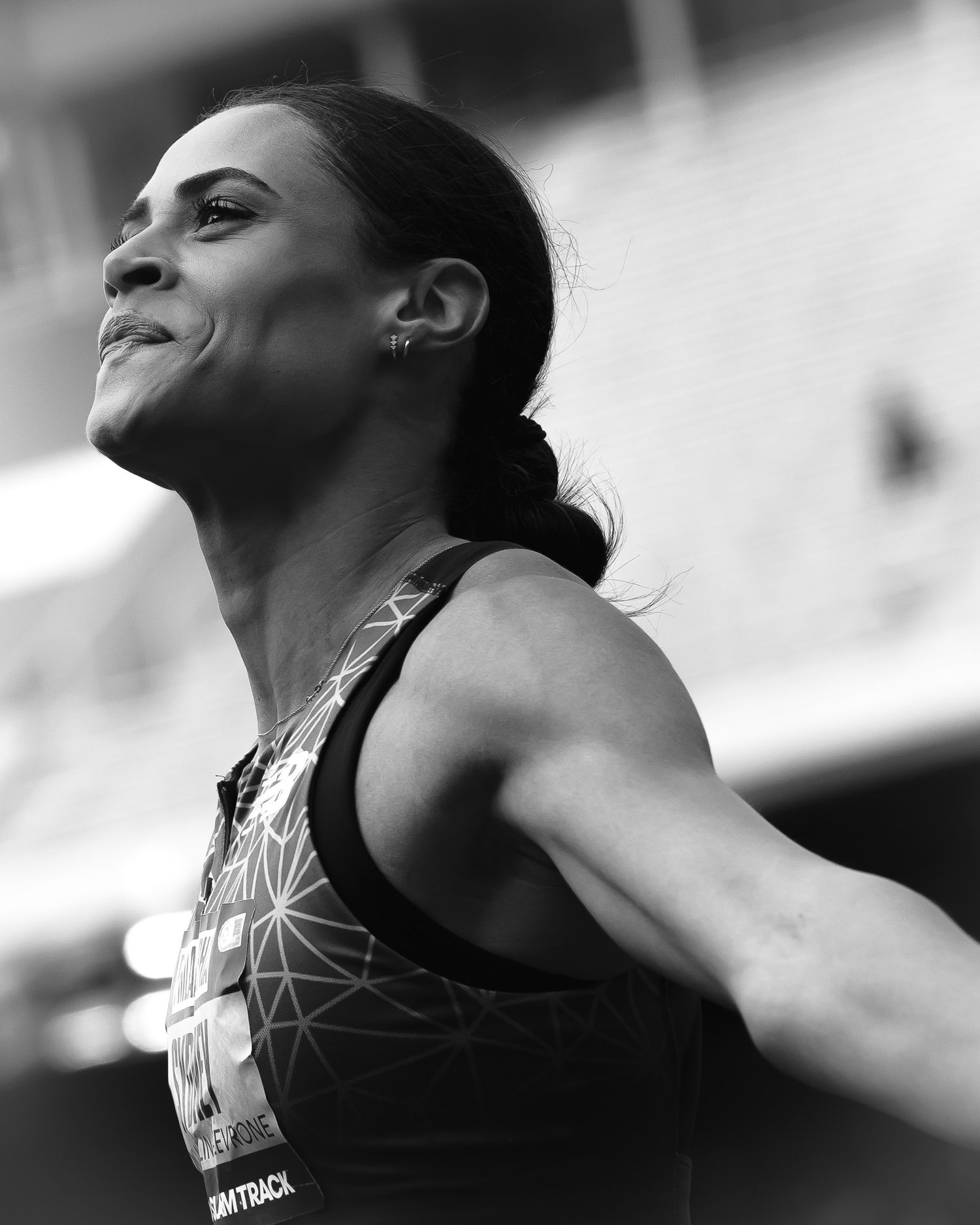 Sydney McLaughlin-Levrone celebrating after a race at Grand Slam Track.