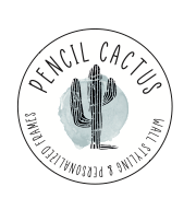 A row of circular logo designs featuring cactus and desert themes in muted blue and black colors.