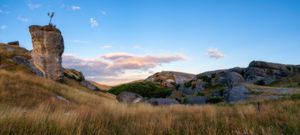 Waikari limestone hills, Maori rock art site.