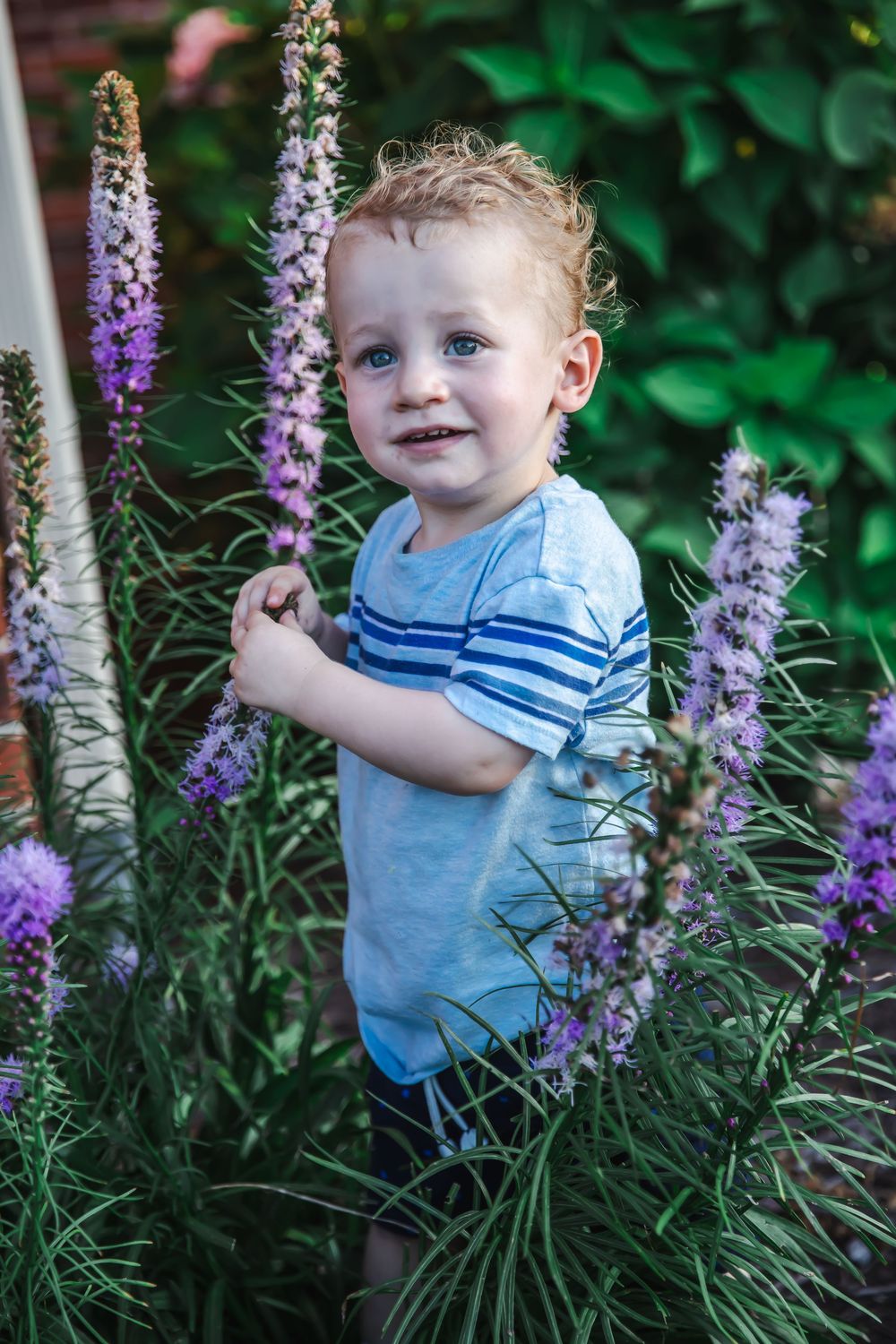 beautiful child among blooming florals