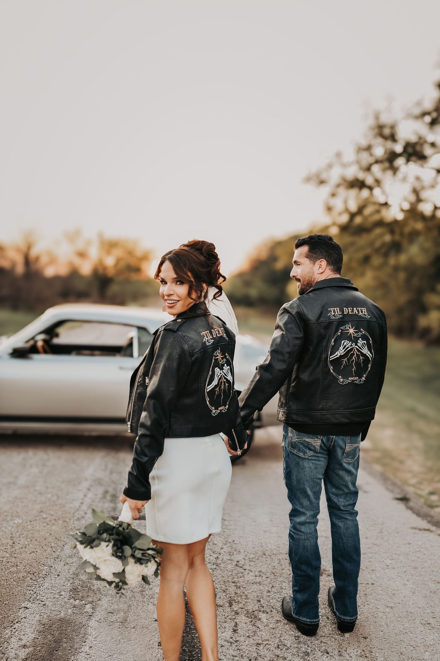 high fashion engagement photos Texas couple with vintage inspired styling
