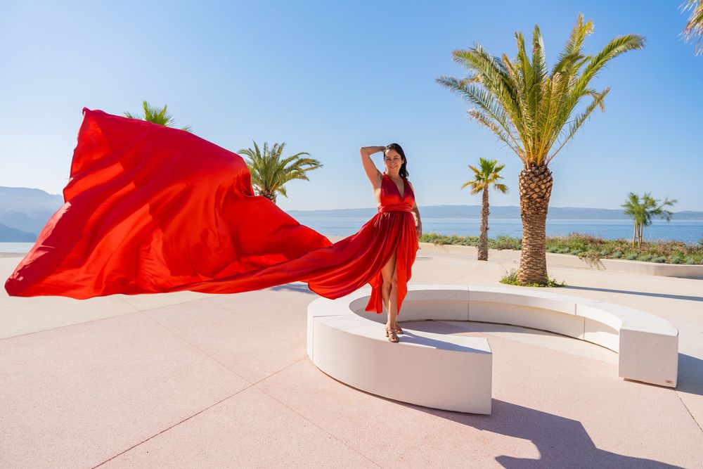 Znjan Beach Split Red Flying dress Croatia SPLIT PHOTO AGENCY
