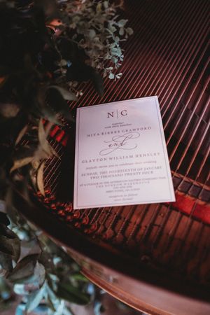Elegant wedding invitation for Nita Bierbs Crawford and Clayton William Hensley on January 14th, 2024.