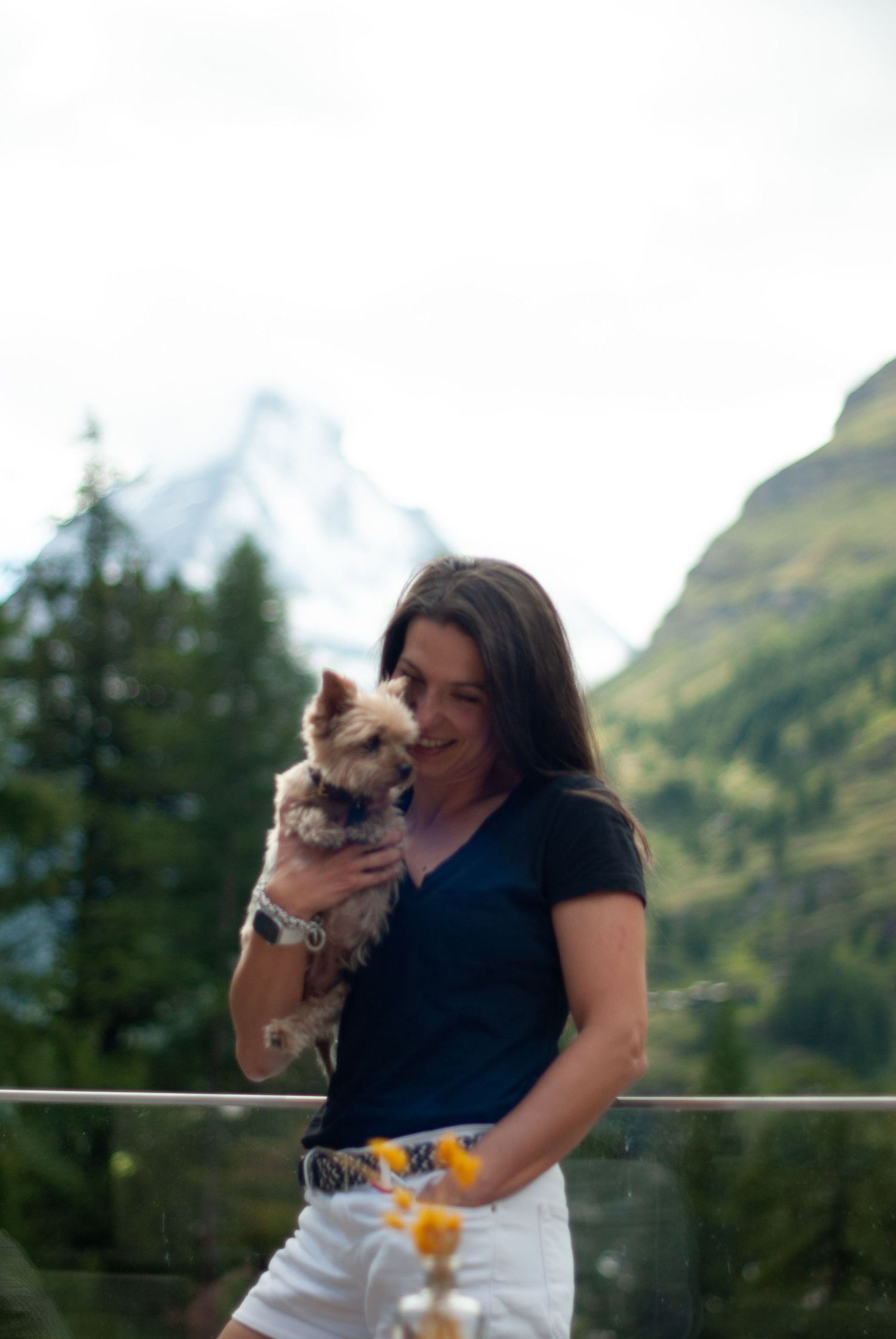 woman with her dog during a quiet photography session